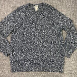 LL Bean Sweater Men's XL Black White Sunwashed Marled Ragg Crewneck Fisherman
